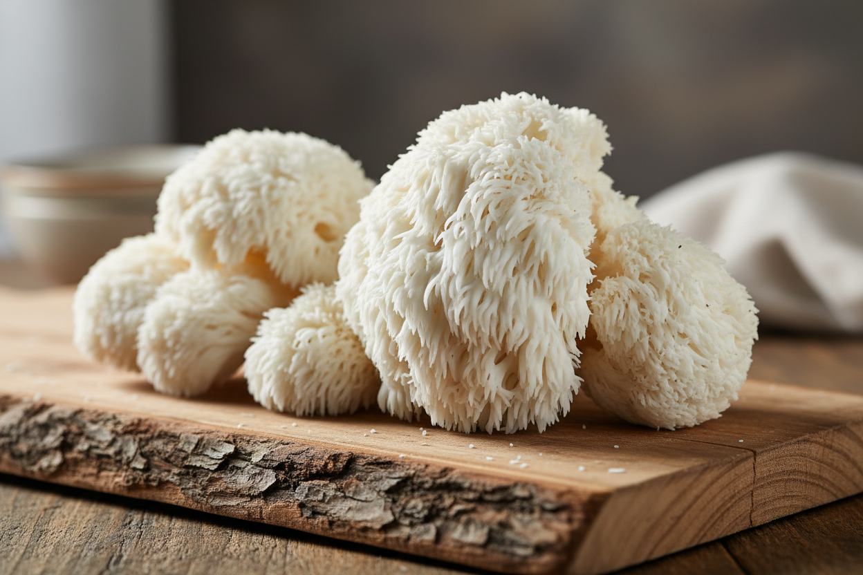 fresh lions beard mushrooms