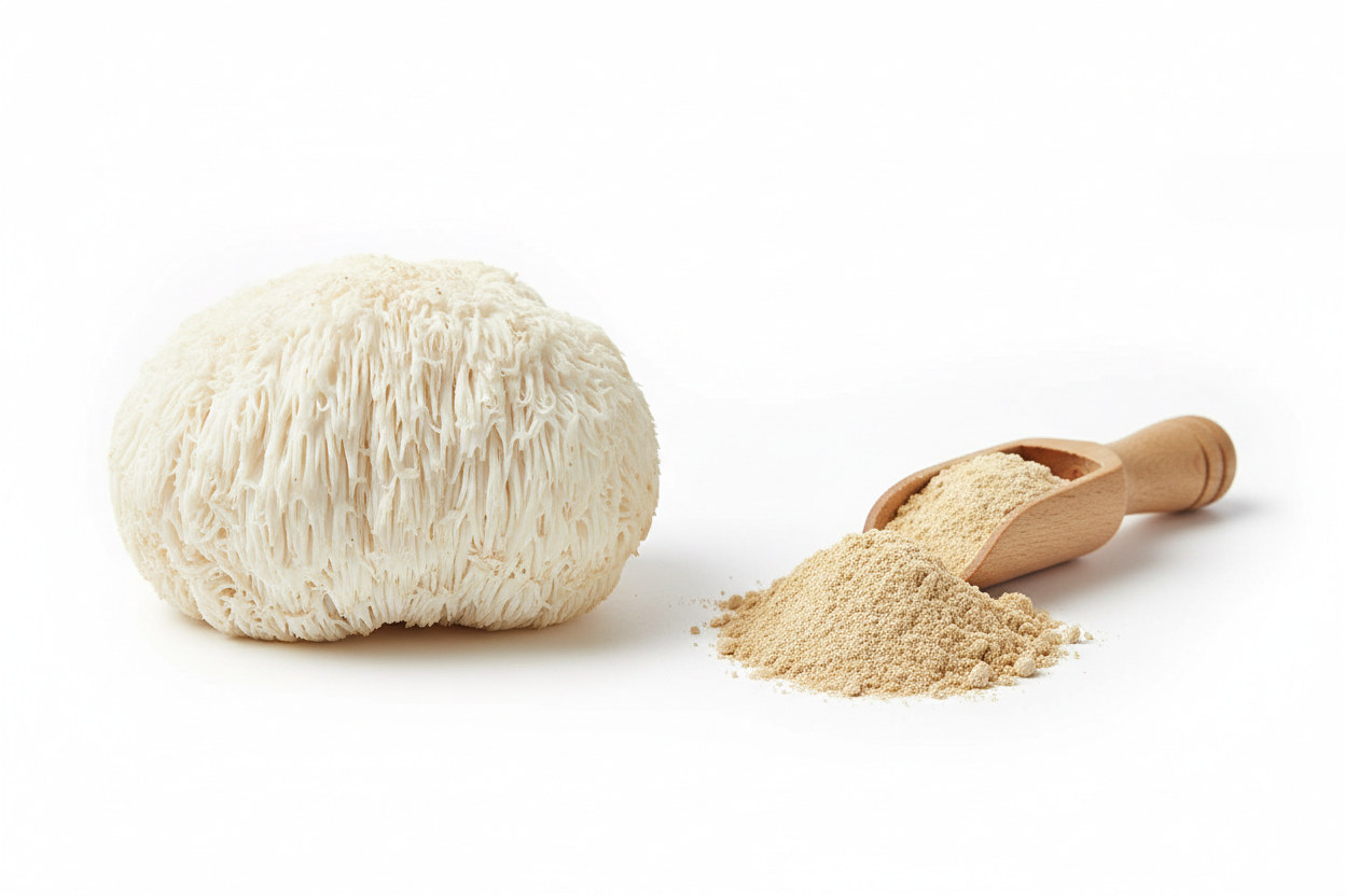 lions mane fresh mushroom and in a powder form